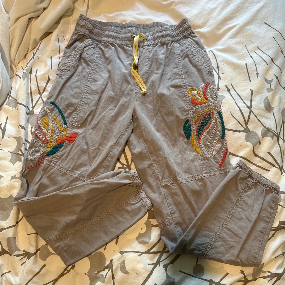 Anthropology embroidered capris